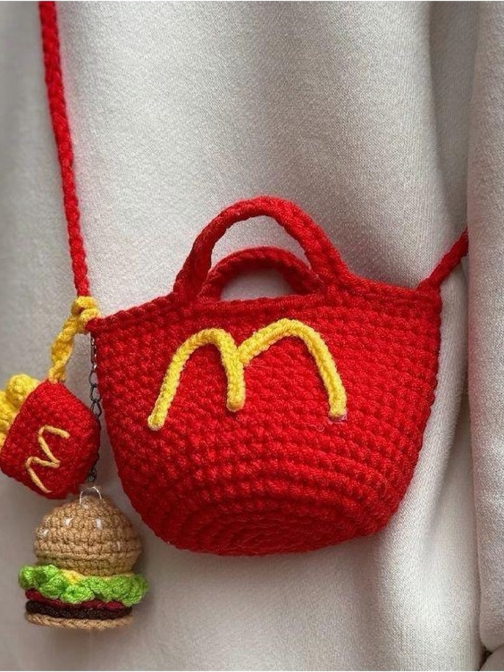 DIY Crochet Kit: McDonald’s Style Hamburger Drawstring Bag-Handmade Yarn Set